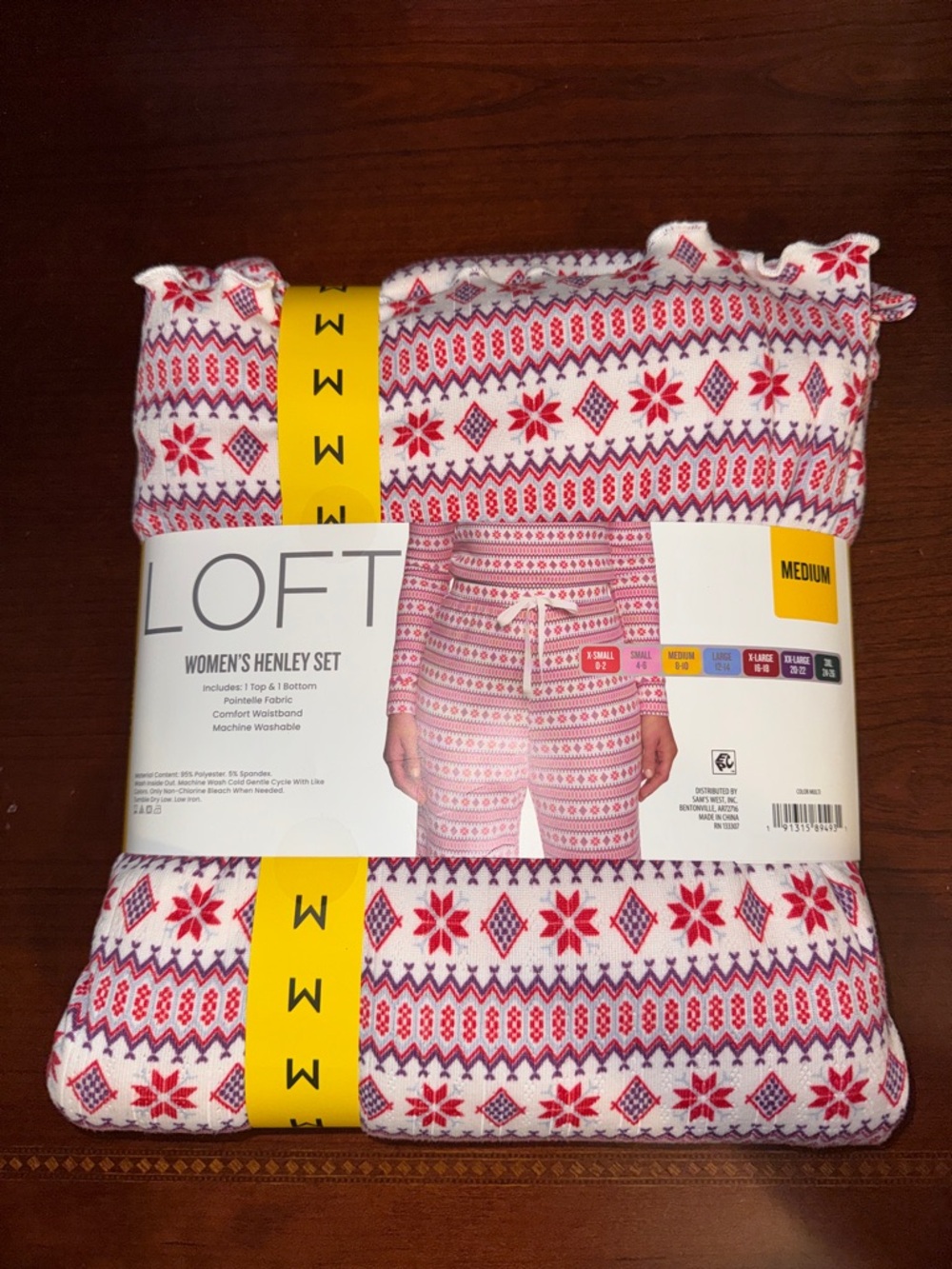 LOFT Red & White Fair Isle Henley Pajama Set